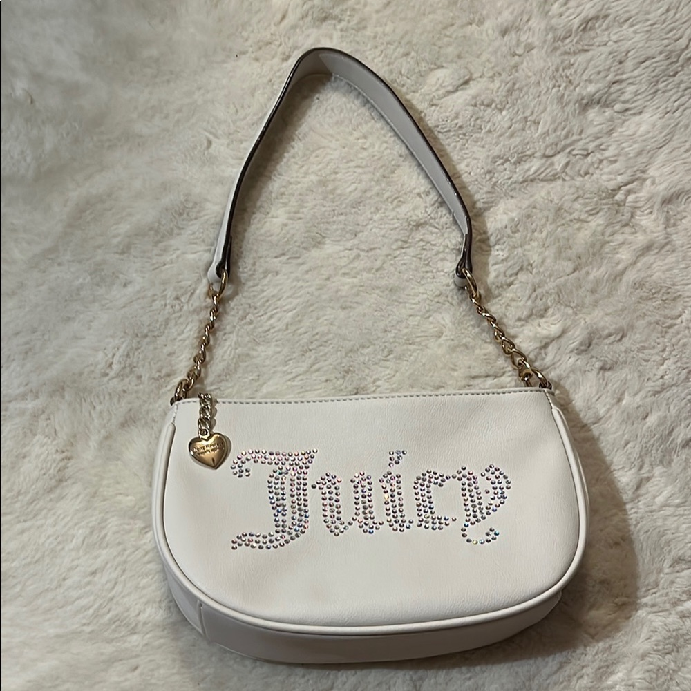 Juicy Couture White Shoulder Bag with Rhinestone Logo